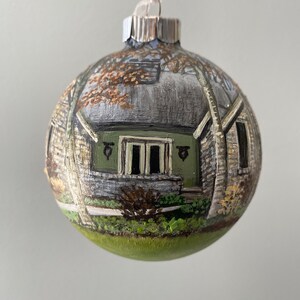 Custom House Portrait on 4” Glass Round Ornament Bauble