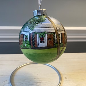 Custom House Portrait on 4” glass round ornament bauble
