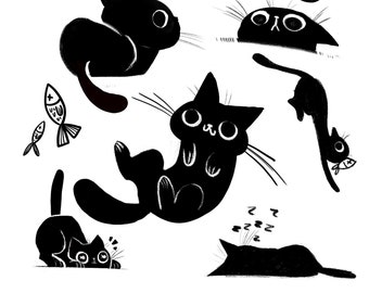 Kawaii Black Cats Sticker Sheet - Glossy or Transparent Sticker Sheet -  Cute Cats Bullet Journal Stationery Sticker Sheet - Multi-Surface