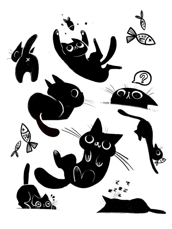 Black Cat Stickers - Digital Design - Printables - PNG