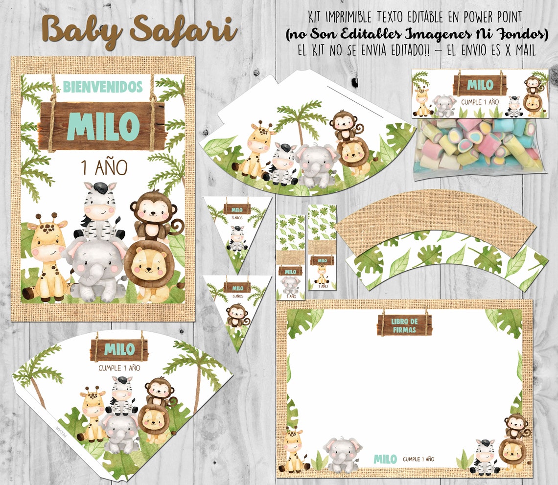 Kit Imprimible Baby Safari Birthday Party Printable Kit Editable Text ...