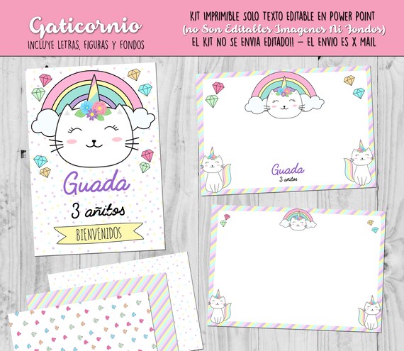 Kit Imprimible Gaticornio Gatita con Textos editables - Etsy México Kit Imprimible Gaticornio Gatita con Textos editables - Etsy México