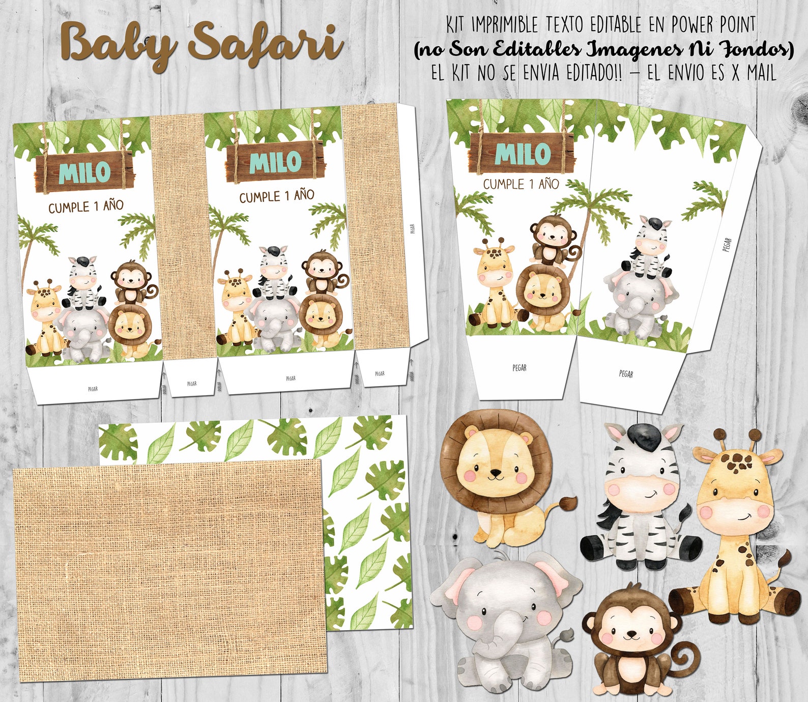 Kit Imprimible Baby Safari Birthday Party Printable Kit Editable Text ...