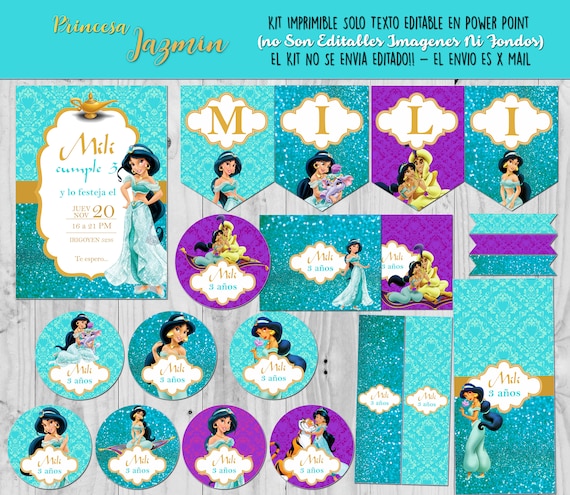 Download Princess Jasmine Printable Kit Editable Text Birthday Party Etsy