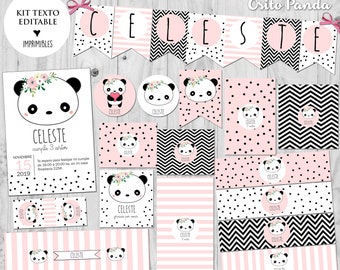 Afdrukbare Kit Bear Panda Meisje met bewerkbare teksten! kitty afdrukbare kit bewerkbare kleine panda beer meisje