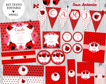 Kit Imprimible Vaquita San Antonio Ladybug Texto Editable. Fiesta cumpleaños Birtdhay Party  printable kit editable text