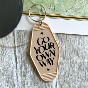 Go your own way kaychain.  Fleetwood Mac inspired keychain. Hippie keychain. Vintage motel key tag. Stevie Nicks keychain. Motel keychain