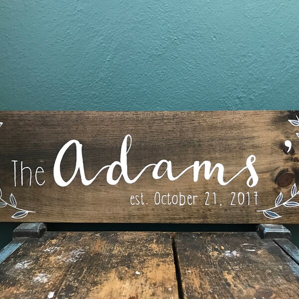 Custom wood family name sign.  Established date sign.  Hand painted last name sign.  Wedding gift.