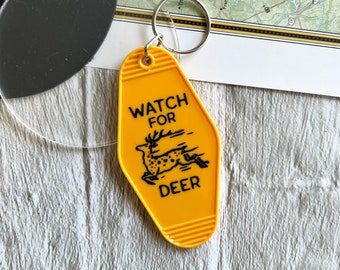 Watch for deer keychain. Vintage motel key tag. West Virginia keychain. Motel keychain. Appalachian keychain