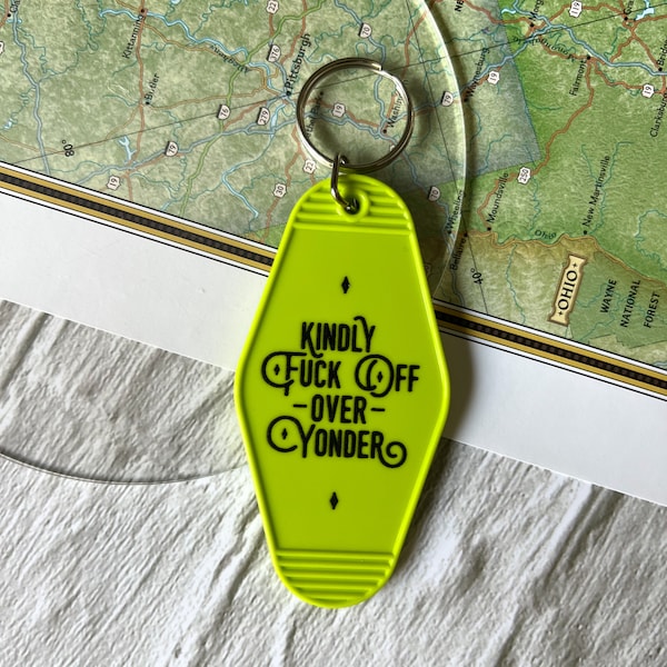 Over yonder keychain. Fuck off keychain. Vintage motel key tag. Southern keychain.