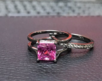 Pink Sapphire Engagement Ring 14K Black Gold Oval Sapphire Center Natural  White Diamond Ring Custom Jewelry Gifts For Her Celebrity - V1146
