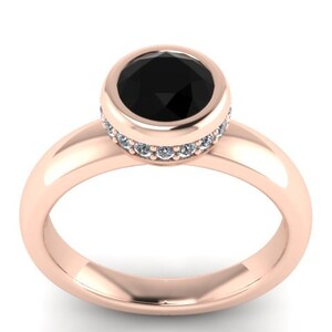 Black Diamond Engagement Ring Wedding Ring 14k Rose Gold Engagement Ring Valentine&#39;s Gift Unique Fine Jewelry Gemstone ring Proposal - V1139