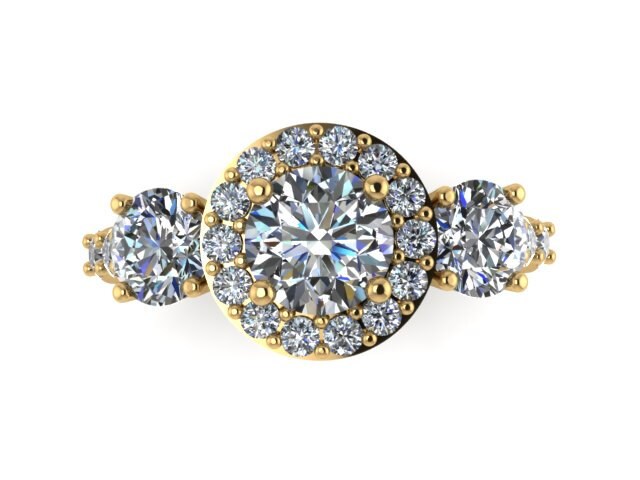 14k Yellow Gold Engagement Ring Diamond Halo Bridal Ring | Etsy