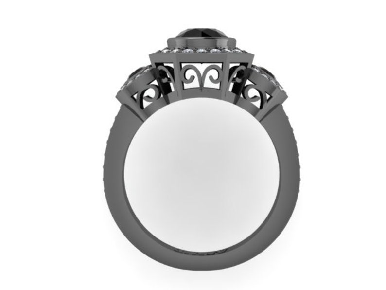 Art Deco Black Natural Diamond Engagement Ring Wedding Three | Etsy