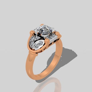 Moissanite Engagement Ring Art Deco Fine Jewelry 14K Rose & White Gold Diamond Engagement Ring Forever One Moissanite Center V1001 image 3