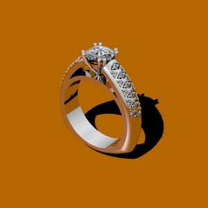 Diamond Moissanite Engagement Ring 14K White Gold with 6.5mm Round Brilliant Moissanite Ctr - V1041