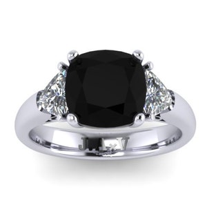 Black Diamond White Gold Engagement Ring Cushion Cut Natural - Etsy