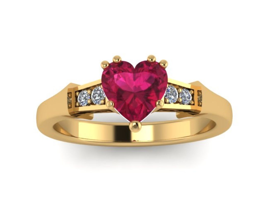 Ruby Ring Heart Shape Ruby Engagement Ring Diamond Engagement Ring 14k ...