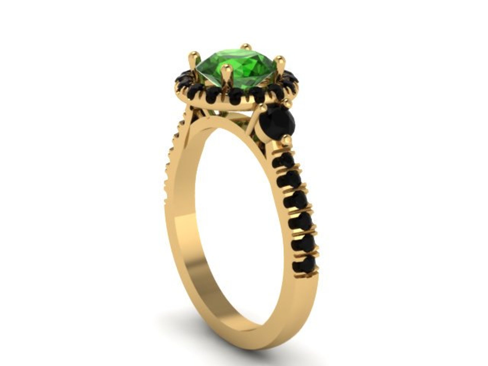 Emerald Engagement Ring Black Diamond Wedding Gemstone Ring Etsy