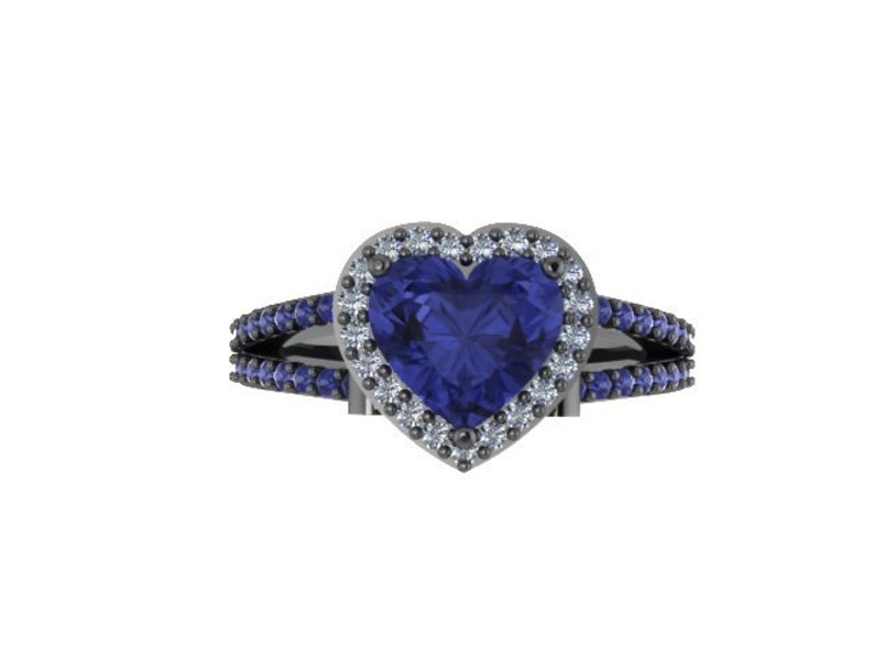 Diamond Engagement Ring Heart Shaped Blue Sapphire Engagement | Etsy