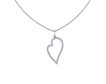 Valentinstag Geschenk Diamant Herz Halskette 14K Weißgold Anhänger mit Kette Hochzeit Schmuck Damen Schmuck feinen Schmuck einzigartige Neckalce-V1122