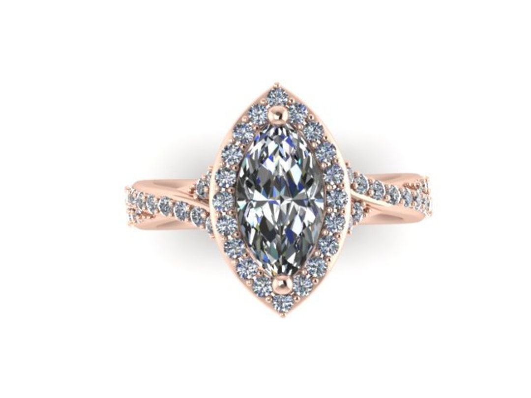 Marquise Engagement Ring Diamond Vintage Wedding Ring Rose - Etsy