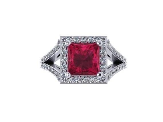 Princess Cut Ruby Engagement Ring Diamond Engagement Ring 14K | Etsy