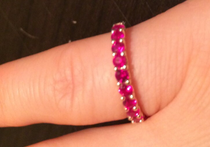 Genuine Ruby Wedding Band 14K Yellow Gold Band Valentine's | Etsy