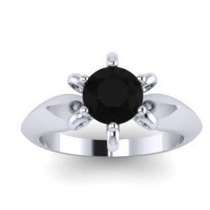 Solitaire Engagement Ring Natural Black Diamond Engagement Ring 14K White Gold with 6.5mm Black Diamond Center Elegant Engagemetn - V1080