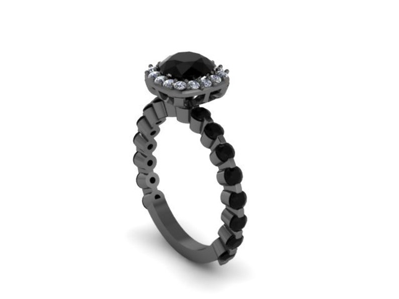 Black Diamond Halo Engagement Ring 14K Black Gold Engagement Ring Valentine's Gift Fine Jewelry Etsy Rings Statement Ring Proposal V1085 image 4