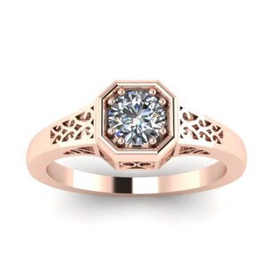 Edwardian Moiassanite Engagement Ring 14K Rose Gold Vintage Ring With 5mm Forever One Moissanite Center Fine Jewelry Unique - V1118R