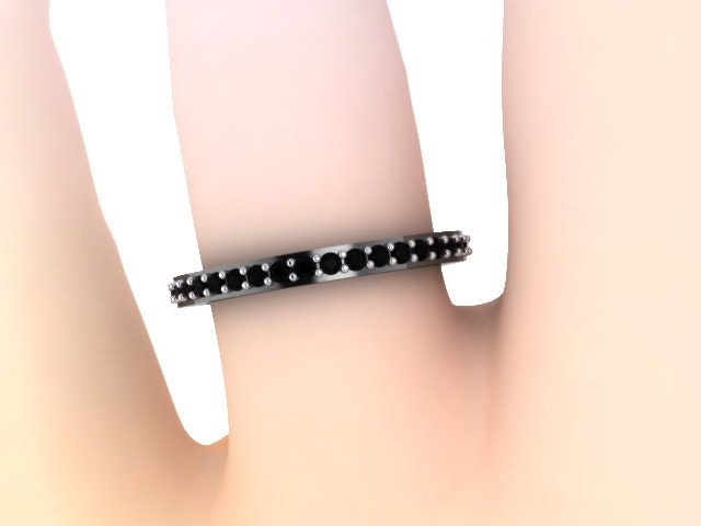 Black Diamond Band Black Diamond Wedding Band 14K Black Gold Etsy