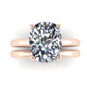 Cushion Cut White Sapphire Engagement Ring With Matching Band 14K Rose Gold Bridal Set Solitaire Engagement Ring Proposal Ring Gifts -V1132