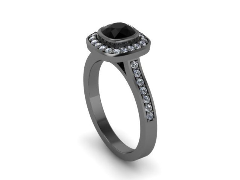 Cushion Cut Black Diamond Engagement Ring Cushion Shape Halo Etsy
