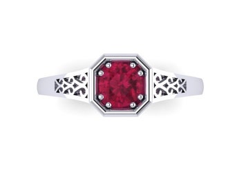 Edwardian Ruby Engagement Ring 14K White Gold Vintage Ring With 5mm Red Ruby Center Fine Jewelry Unique Gemstone Engagement Rings- V1118