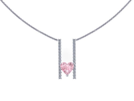 ハートシェイプ ダイヤモンド ネックレス モルガナイト ペンダント 14K 