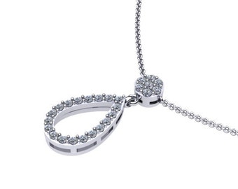 Diamond Tear Drop Necklace Pendant Wedding Anniversary Holiday Birthday Gift 14K White Gold Necklace With Natural White Diamond  - V1113