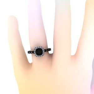 Black Diamond Halo Engagement Ring 14K Black Gold Engagement Ring Valentine's Gift Fine Jewelry Etsy Rings Statement Ring Proposal V1085 image 5