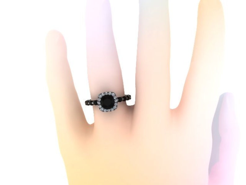 Black Diamond Halo Engagement Ring 14K Black Gold Engagement Ring Valentine's Gift Fine Jewelry Etsy Rings Statement Ring Proposal V1085 image 5