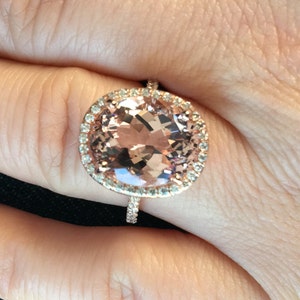 Oval Morganite Engagement Ring Unique Engagement Ring Diamond Wedding Ring 14K Rose Gold Unique Bridal Ring Jewelry for Women Halo -V1097