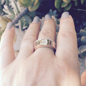 Diamond Two-Tone Engagement Ring Emerald Cut Moissonite Engagement Ring 14K White & Rose Gold Unique Etsy Jewelry Mother&#39;s Day Jewel - V1079