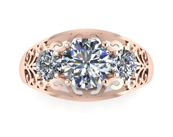 Rose Gold Verlobungsring Edwardian forever one Moissanite Verlobungsring 14K Vintage Ring filigrane Design Ring Statement Ring - V1144