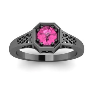 Edwardian Pink Sapphire Engagement Ring 14K Black Gold Vintage Ring Center Fine Jewelry Gemstone Engagement V1118 image 1