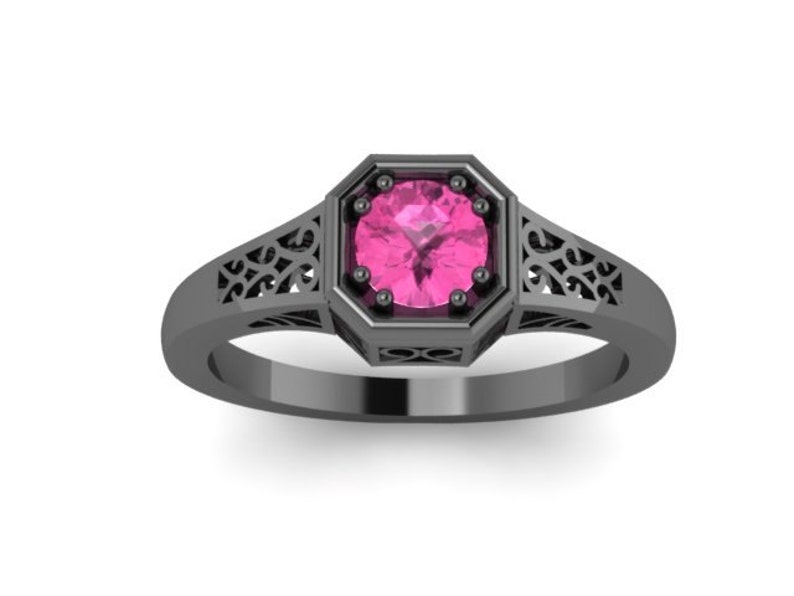 Edwardian Pink Sapphire Engagement Ring 14K Black Gold Vintage Ring Center Fine Jewelry Gemstone Engagement V1118 image 1