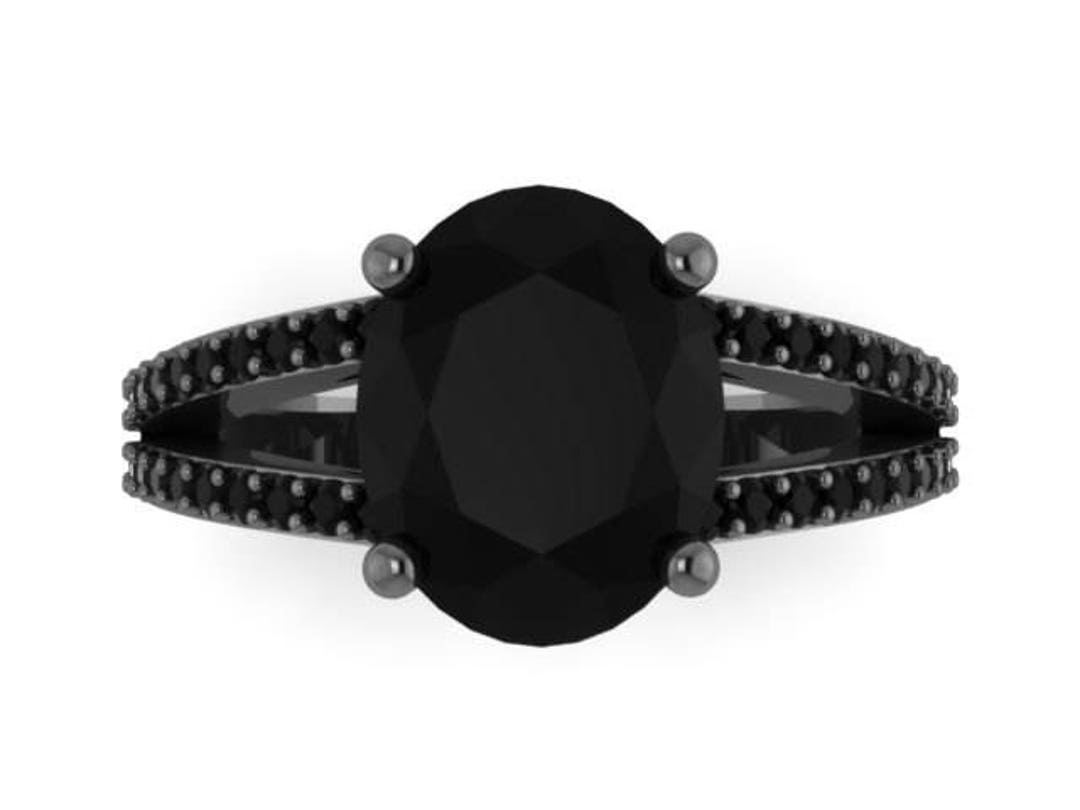 Black Diamond Engagement Ring 14K Black Gold Engagement Ring Etsy
