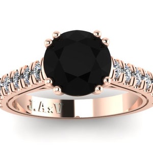 Black Diamond Engagement Ring White Diamond Weding Ring 14K Rose Gold Ring Mother's Day Gift Unique Custom Made Engagement Rings Gem- V1029 image 1