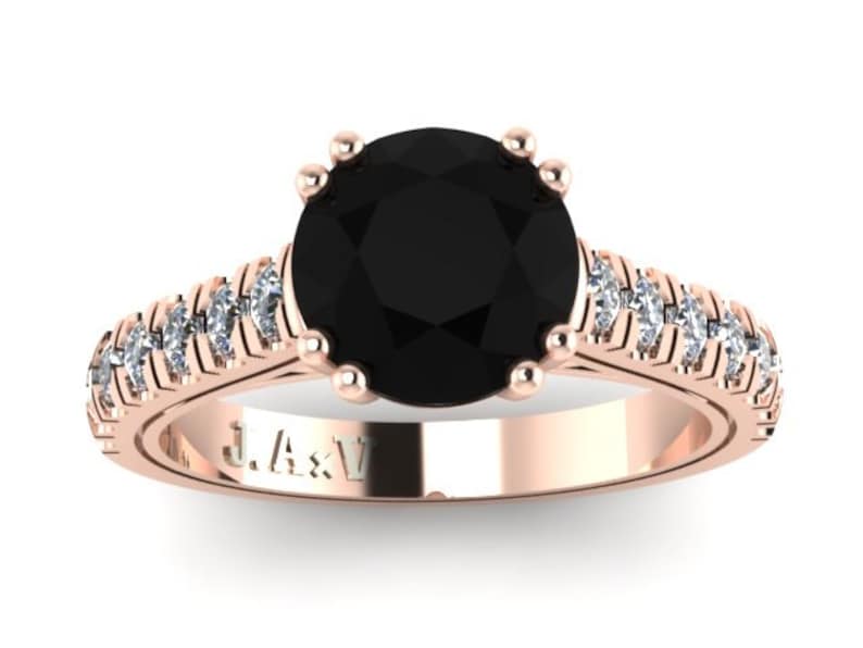 Black Diamond Engagement Ring White Diamond Weding Ring 14K Rose Gold Ring Mother's Day Gift Unique Custom Made Engagement Rings Gem- V1029 image 1