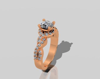 Pierścionek zaręczynowy z różowego złota z diamentami 14K okrągły brylantowy pierścionek zaręczynowy z Moissanite Obrączka ślubna Etsy Bridal Rings - V1033