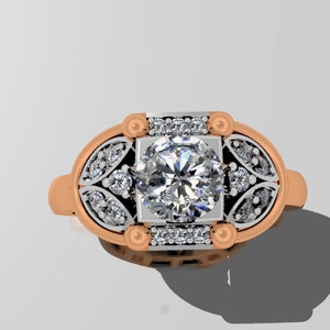 Moissanite Engagement Ring Art Deco Fine Jewelry 14K Rose & White Gold Diamond Engagement Ring Forever One Moissanite Center V1001 image 2