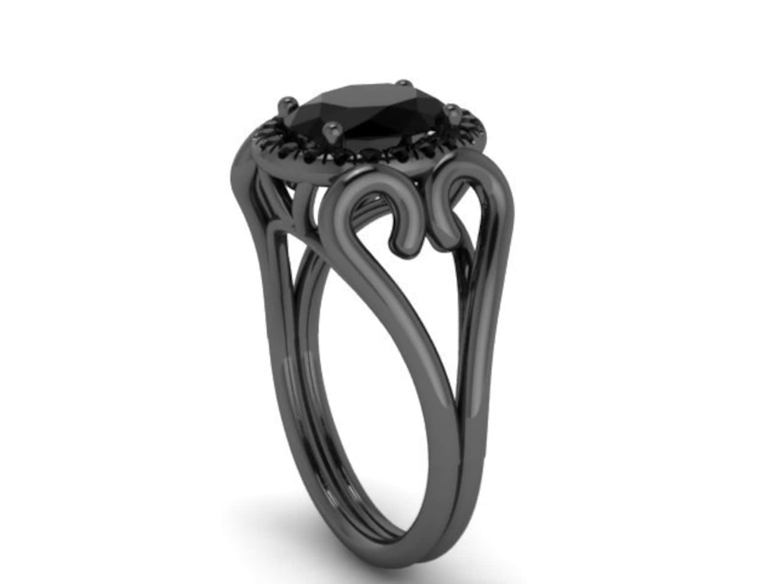Black Gold Engagement Ring Oval Black Diamond Ring Unique Etsy